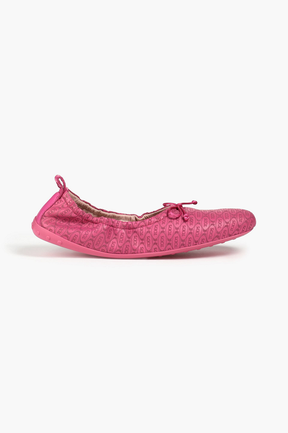 Tod's Bow-embellished Logo-print Leather Ballet Flats In Fuchsia