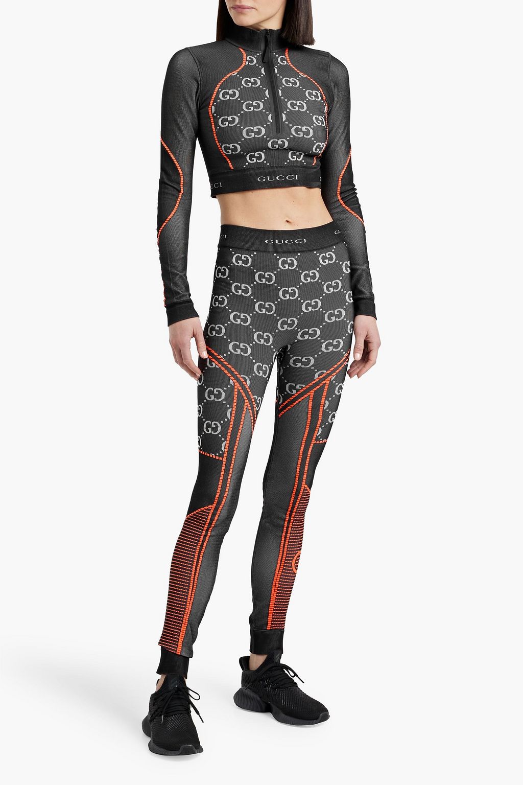 GUCCI Cropped jacquard-knit half-zip top