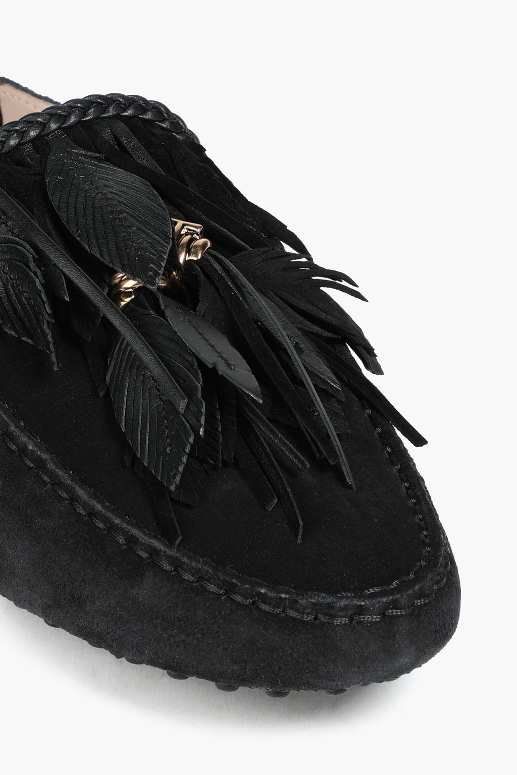 TOD'S Fringed suede collapsible-heel loafers