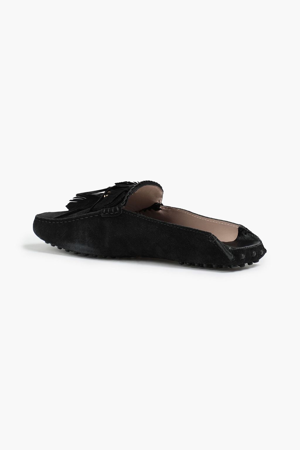 TOD'S Fringed suede collapsible-heel loafers