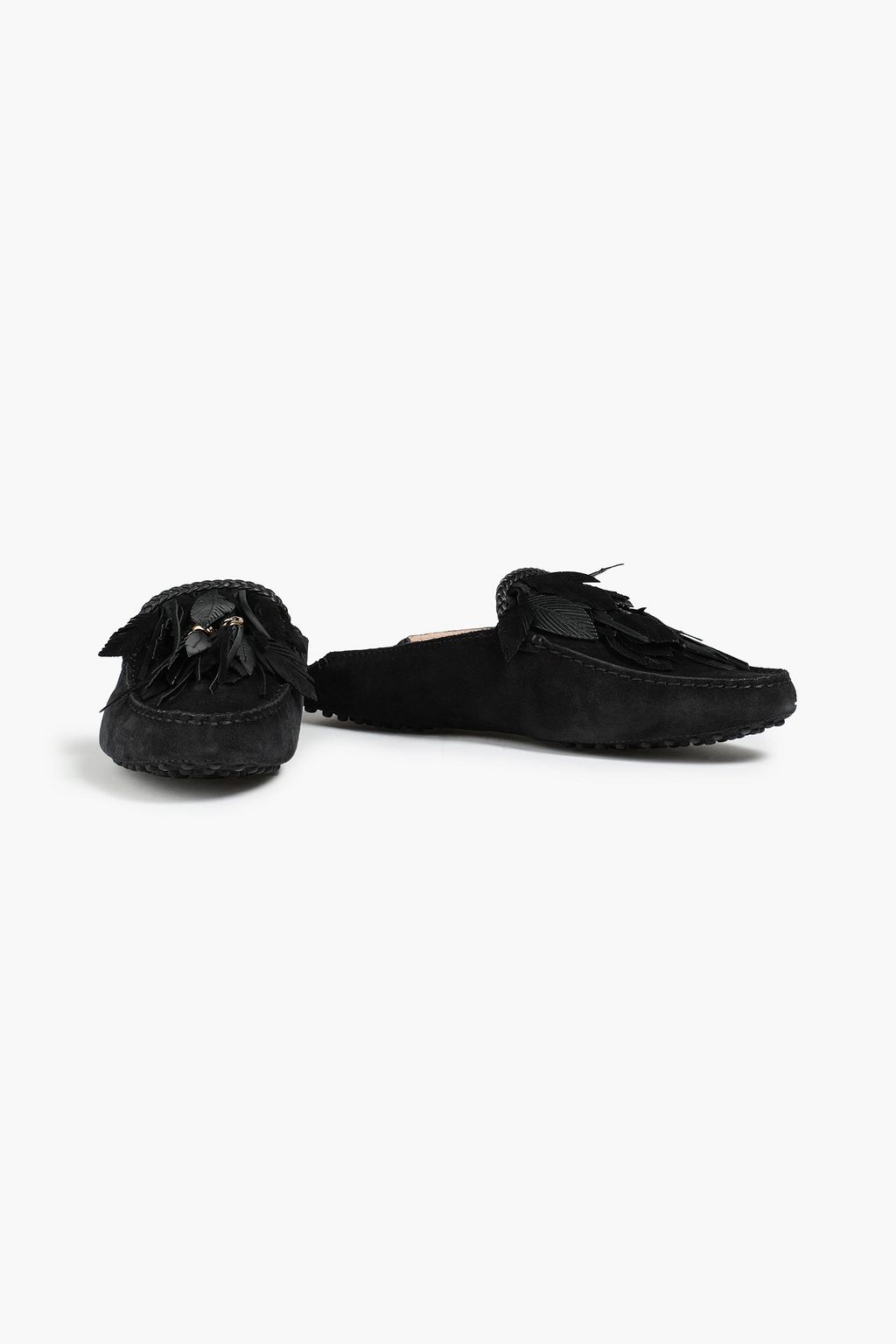 TOD'S Fringed suede collapsible-heel loafers