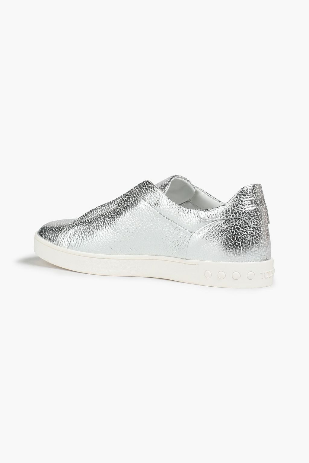 TOD'S Metallic textured-leather slip-on sneakers