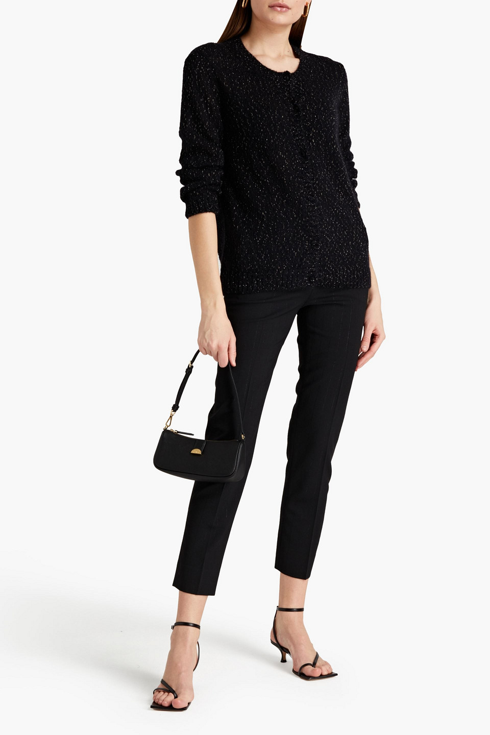 Piazza Sempione Metallic Knitted Cardigan In Black