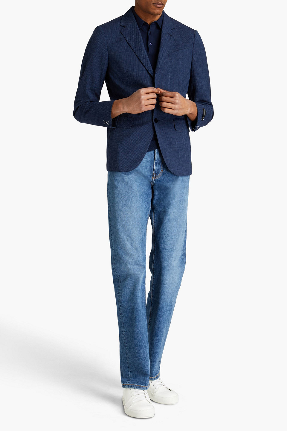 Ermenegildo Zegna Man Wool-blend Seersucker Blazer In Navy