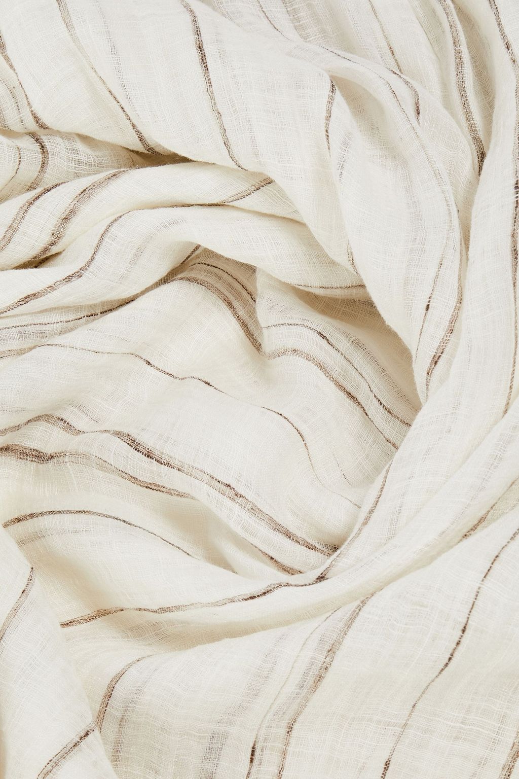 BRUNELLO CUCINELLI Bead-embellished striped linen-gauze scarf