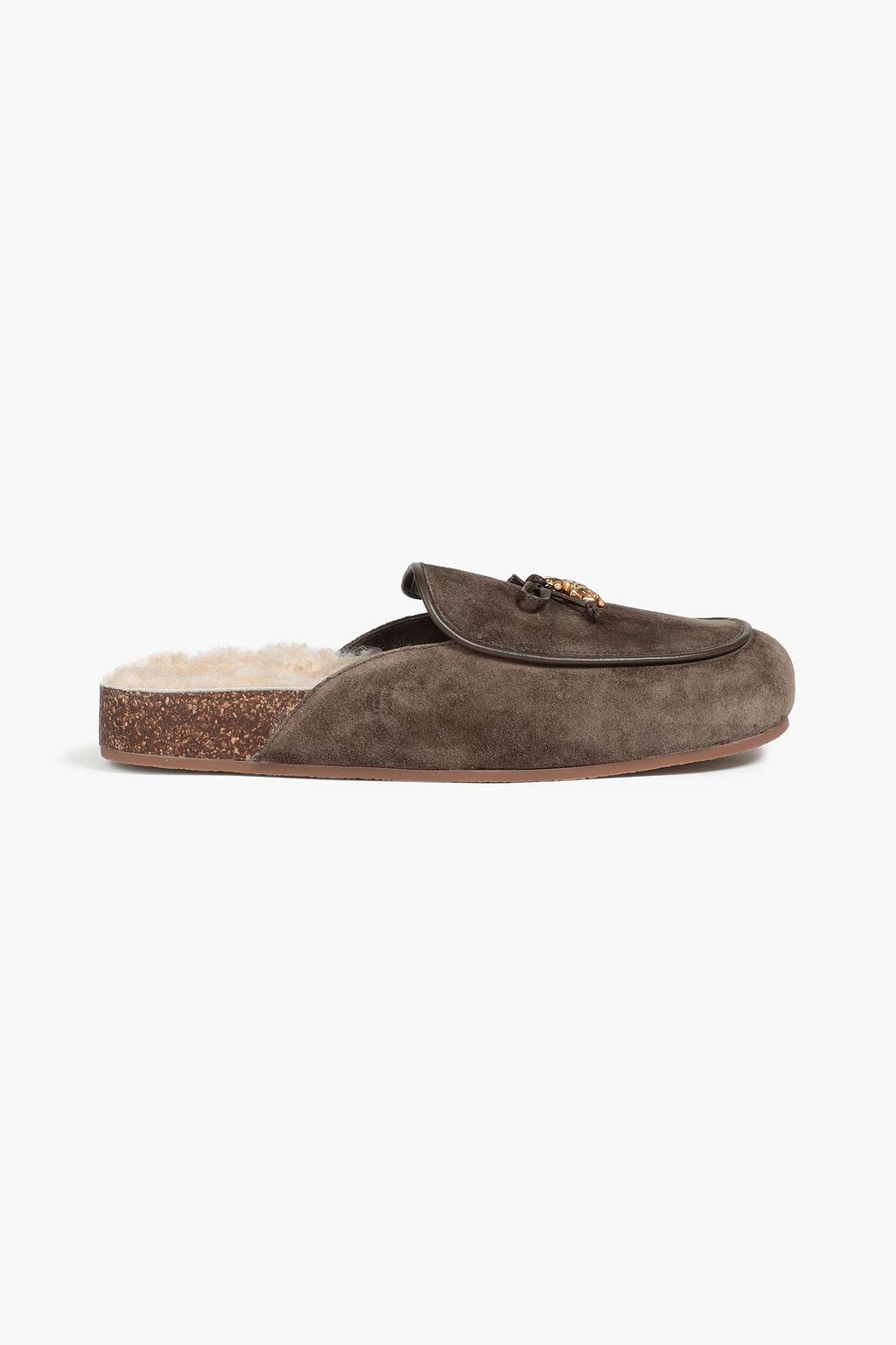 TORY BURCH Embellished shearling-lined suede slippers | Sale up to 70% off  | THE OUTNET