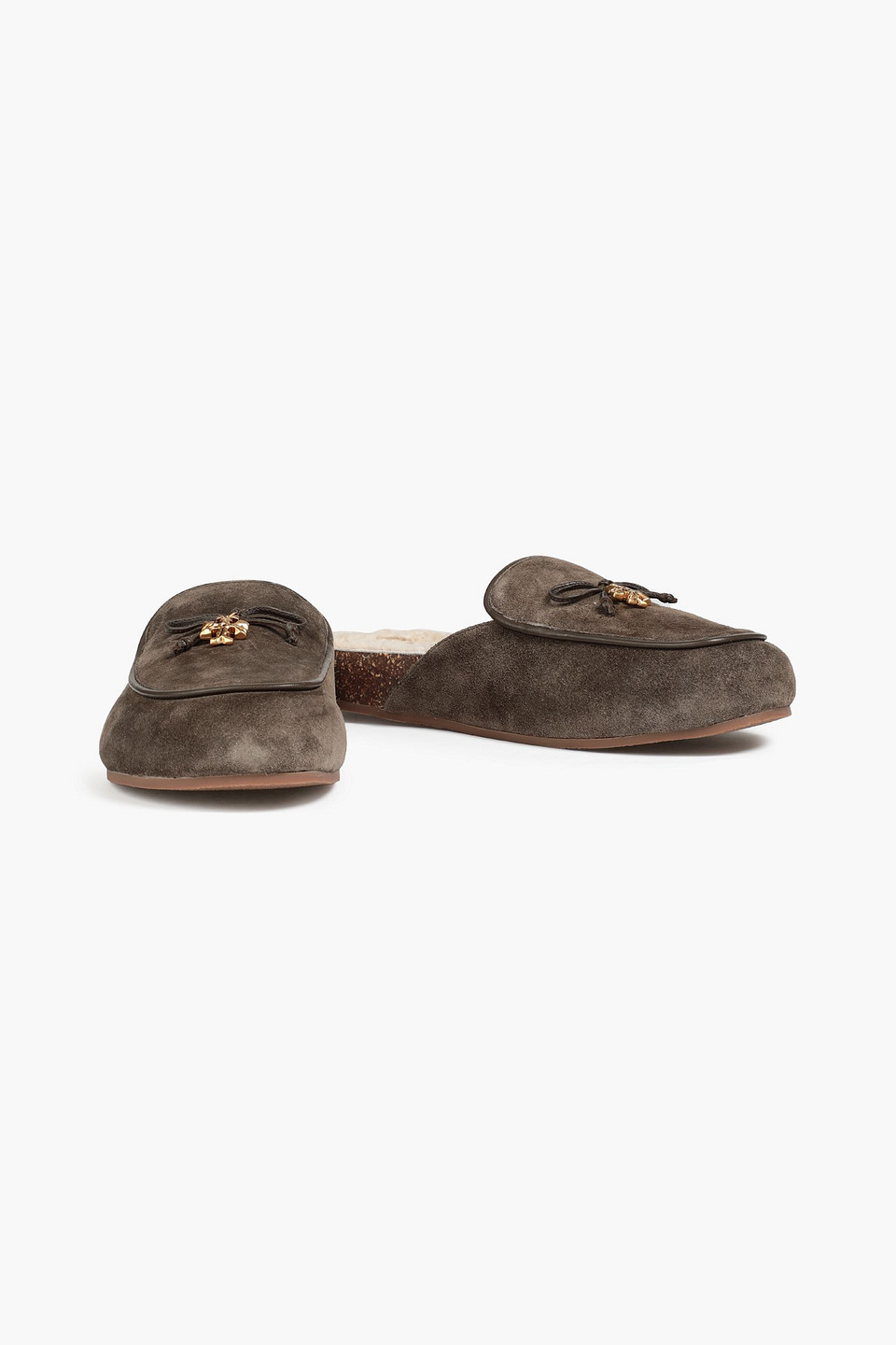 Tory Burch Embellished Shearling-lined Suede Slippers