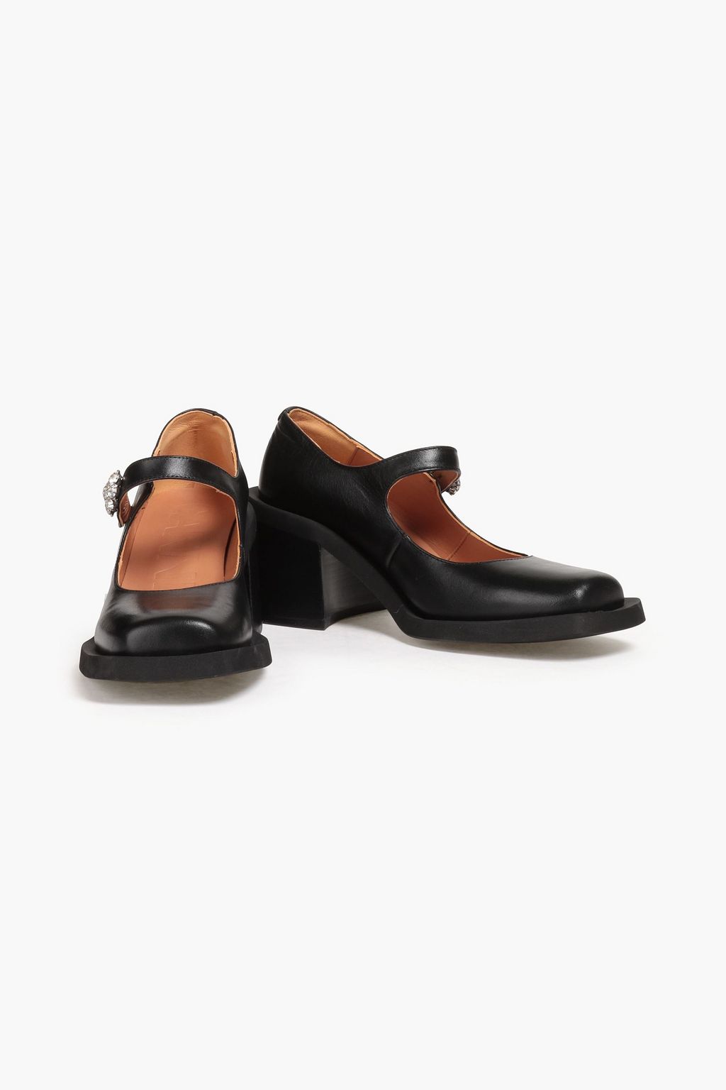 GANNI Crystal-embellished leather Mary Jane pumps