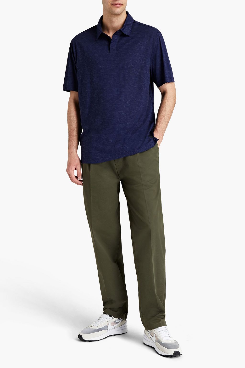 Z ZEGNA Wool and linen-blend slub jersey polo shirt