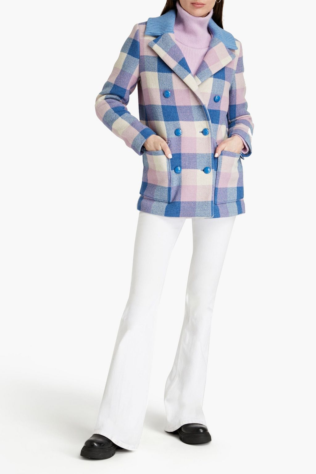 LOVE MOSCHINO Double-breasted checked wool-blend twill coat