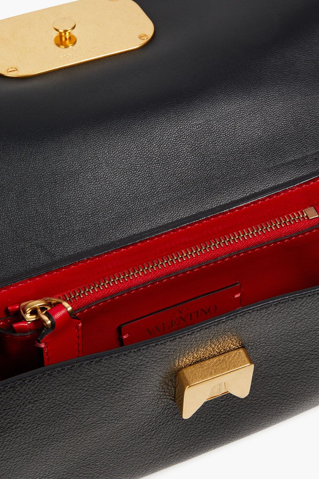 VALENTINO GARAVANI Zweifarbige Schultertasche aus strukturiertem Leder und Glattleder