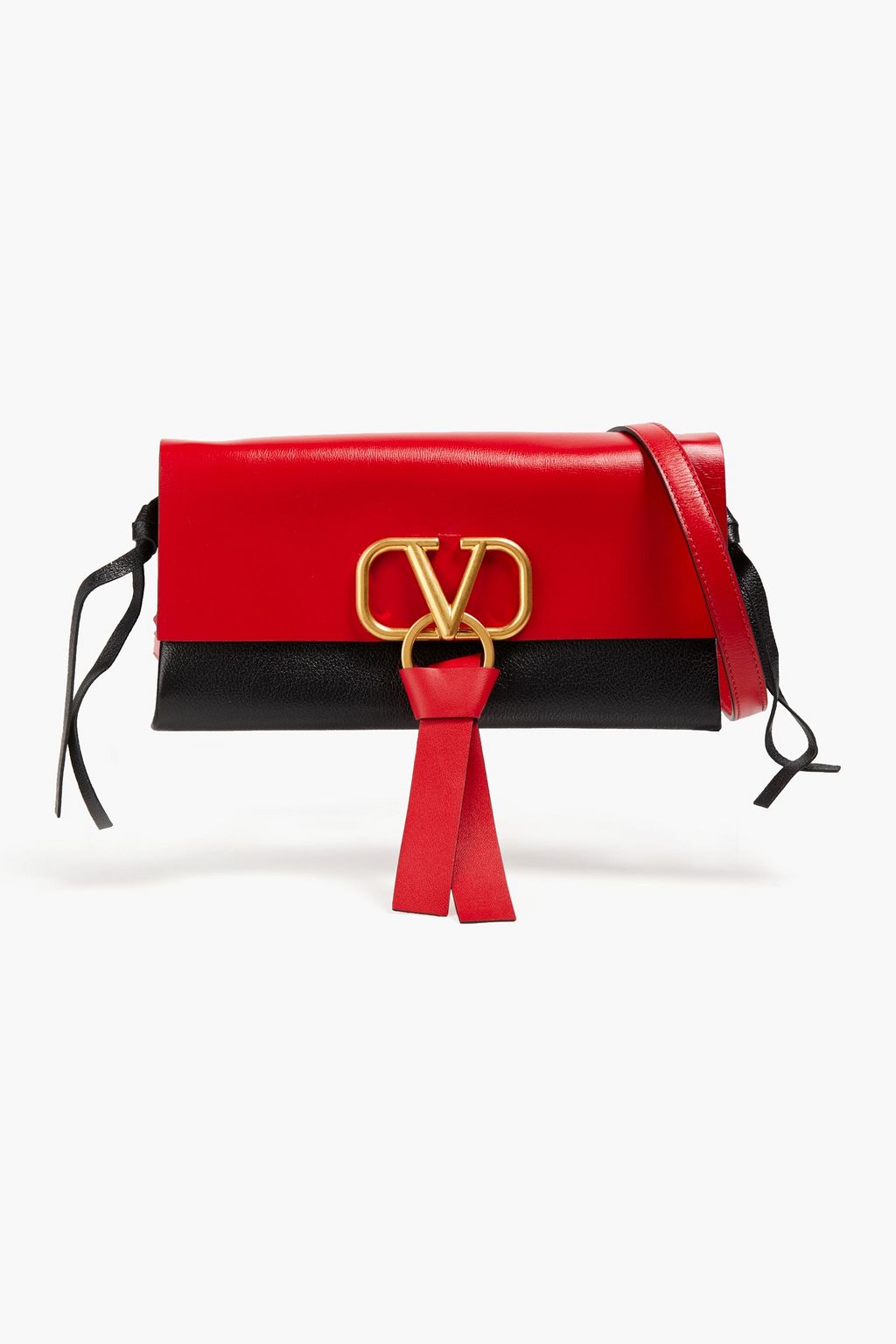 VALENTINO GARAVANI Zweifarbige Schultertasche aus strukturiertem Leder und Glattleder