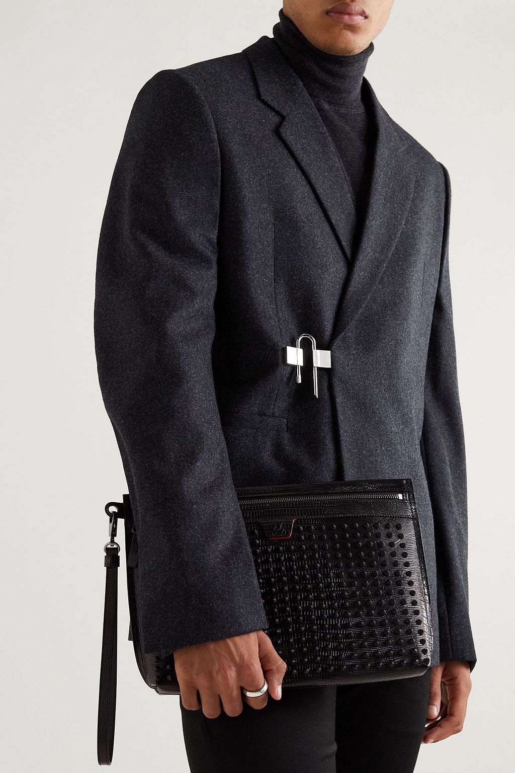 CHRISTIAN LOUBOUTIN City Spiked croc-effect leather pouch