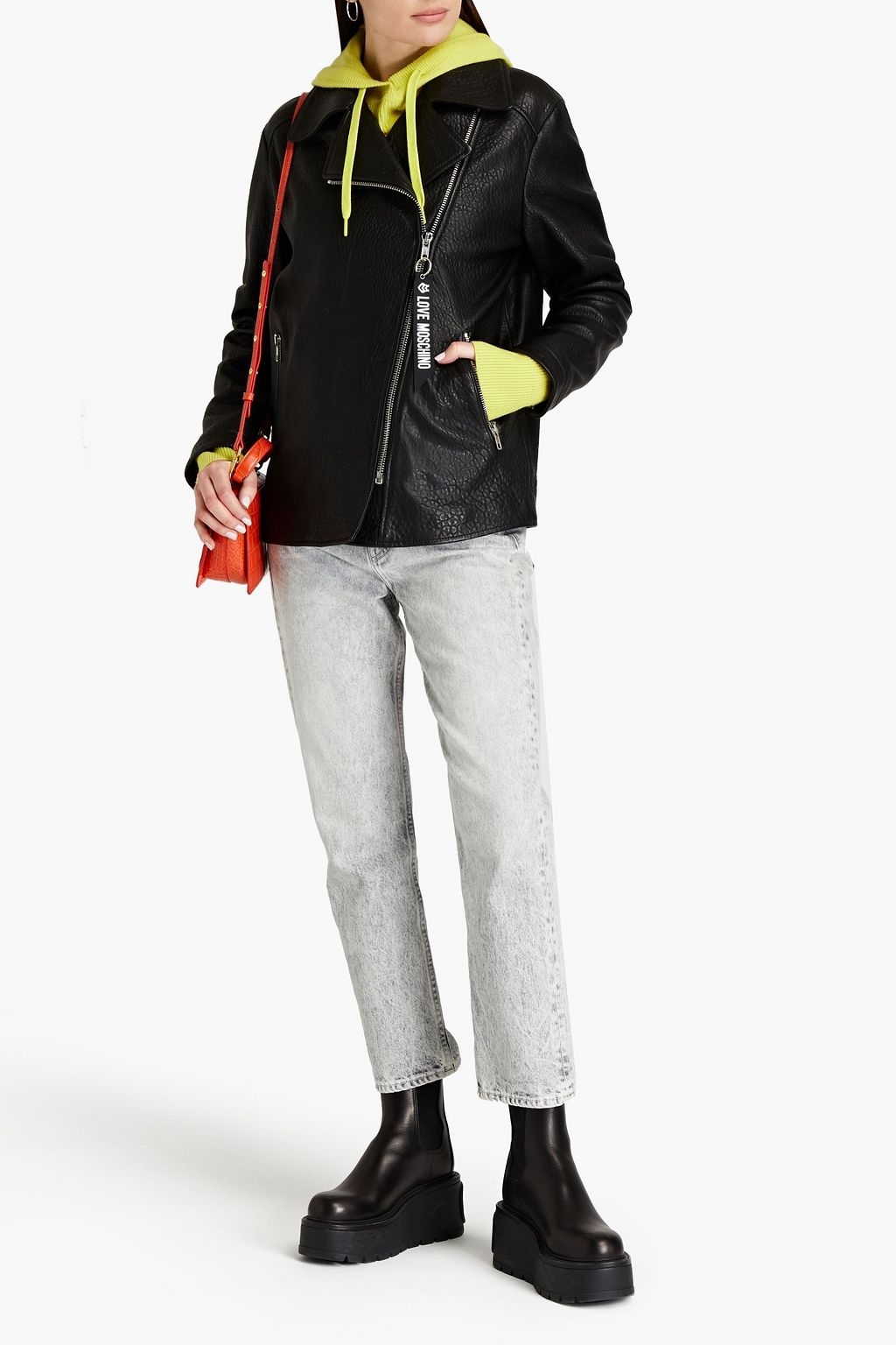 LOVE MOSCHINO Textured-leather biker jacket