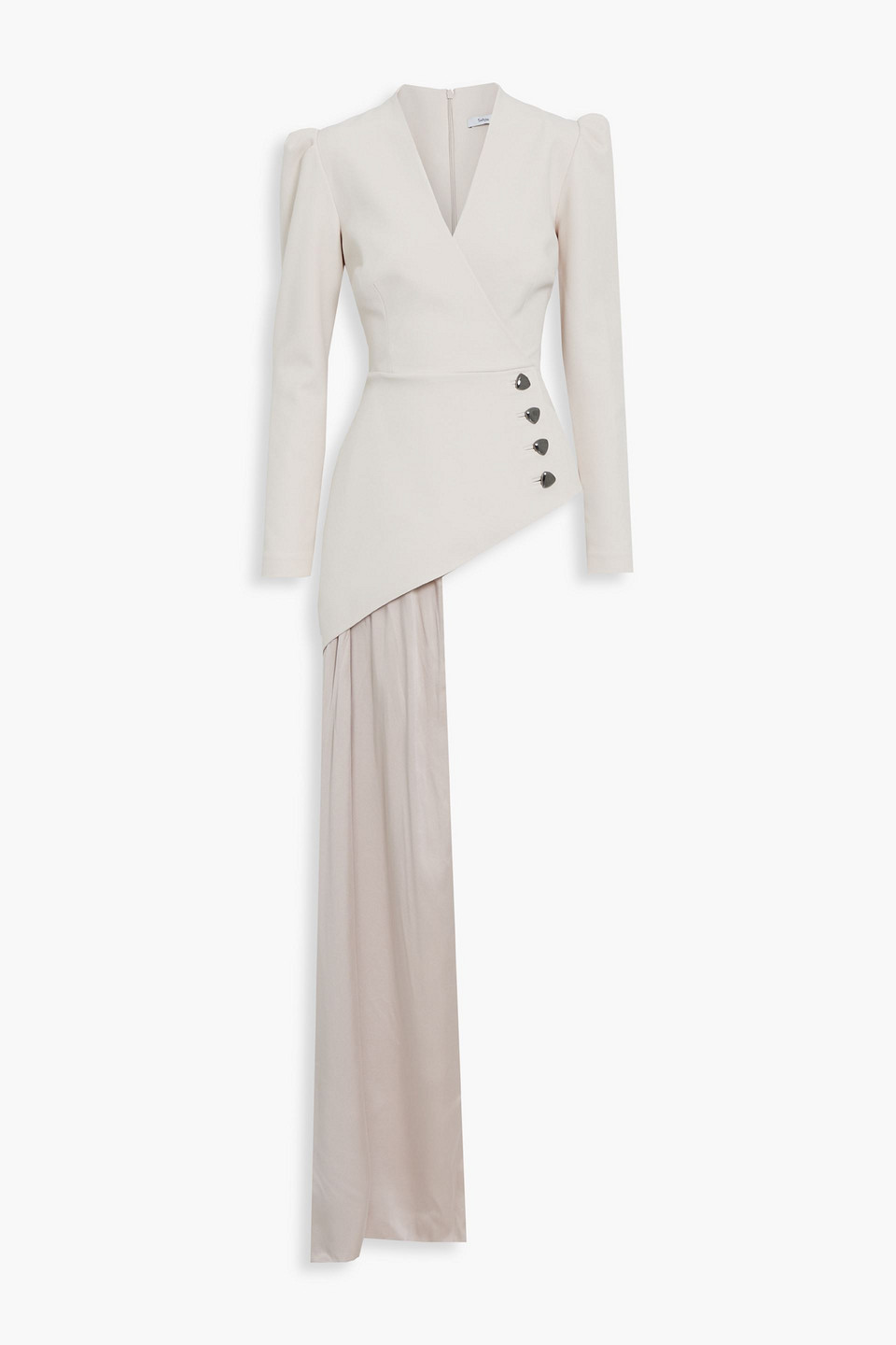 safiyaa - diadra wrap-effect satin-paneled stretch-crepe top - white - fr 34