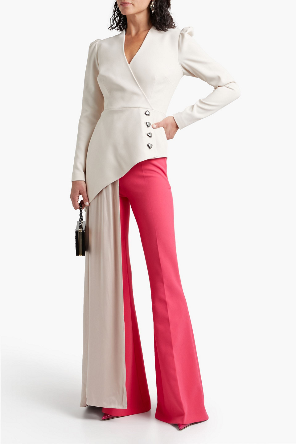 Safiyaa Diadra Wrap-effect Satin-paneled Stretch-crepe Top In Ivory