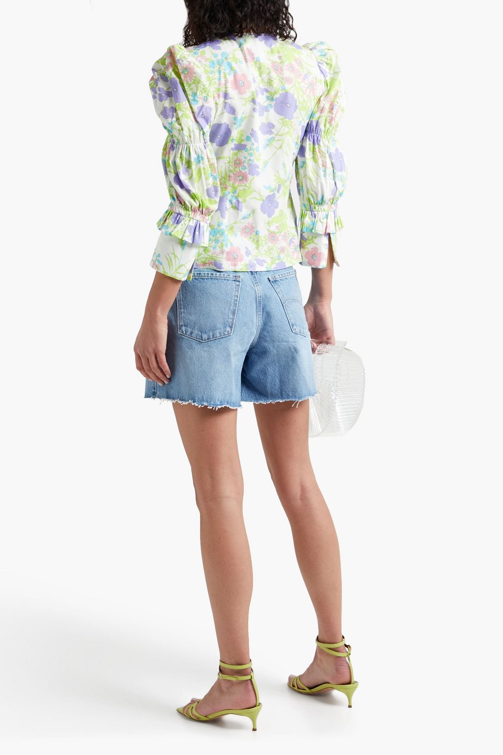 LES RÊVERIES Floral-print cotton-poplin top