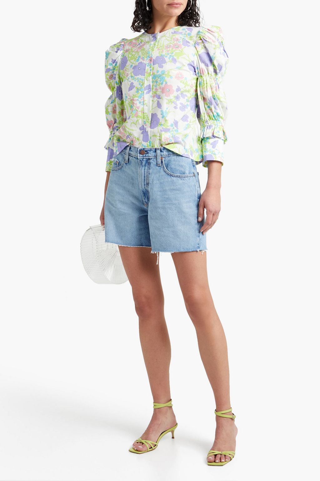 LES RÊVERIES Floral-print cotton-poplin top