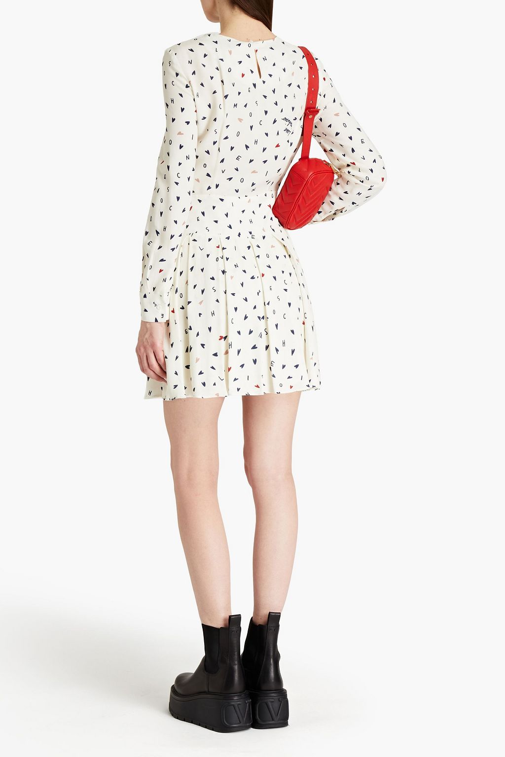 LOVE MOSCHINO Pleated printed twill mini dress