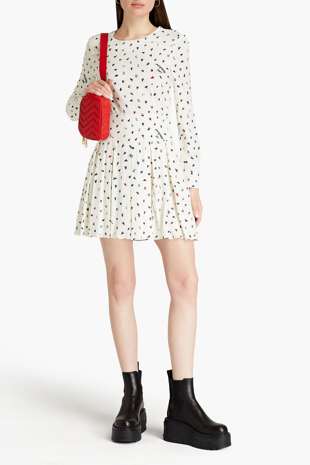 LOVE MOSCHINO Pleated printed twill mini dress