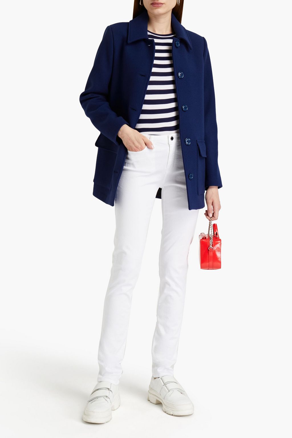 LOVE MOSCHINO Appliquéd wool-blend felt coat