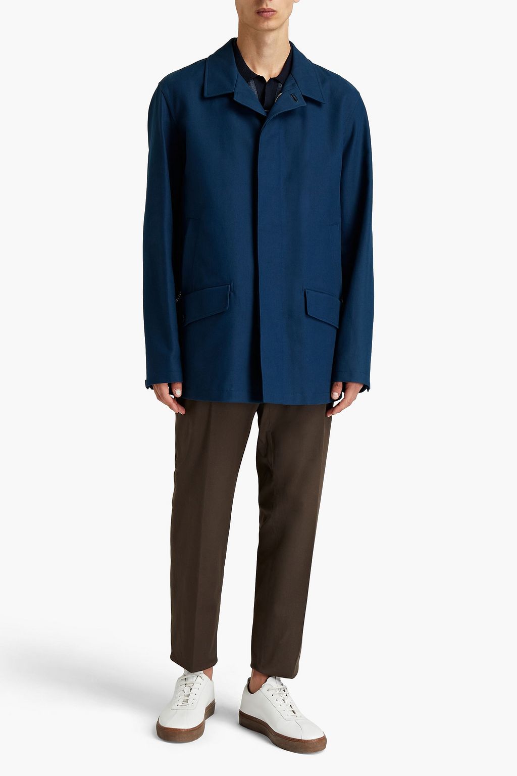 ZEGNA Leather-trimmed cotton-gabardine jacket
