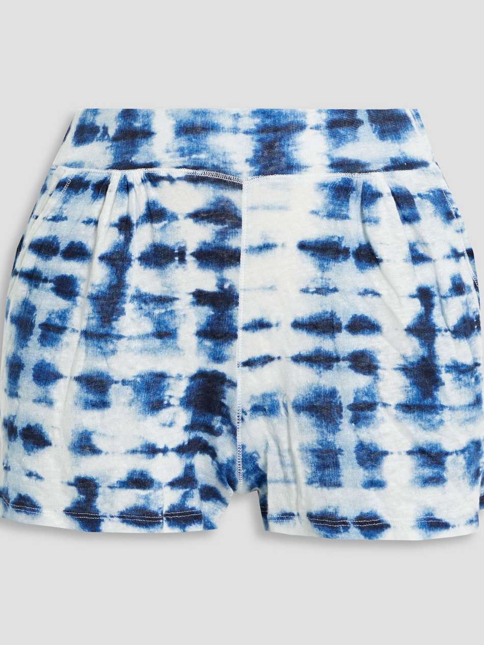 pleated tie-dyed slub linen shorts