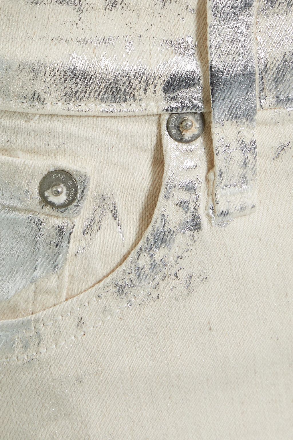 RAG & BONE بنطلون جينز ’كيت’ سكيني بخصر متوسط الارتفاع ومطلي لون ميتاليك