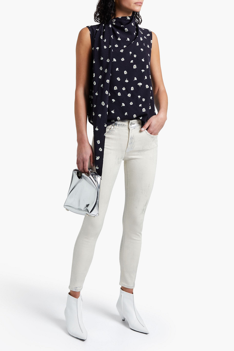 Rag & Bone Cate Metallic Coated Mid-rise Skinny Jeans In Ivory