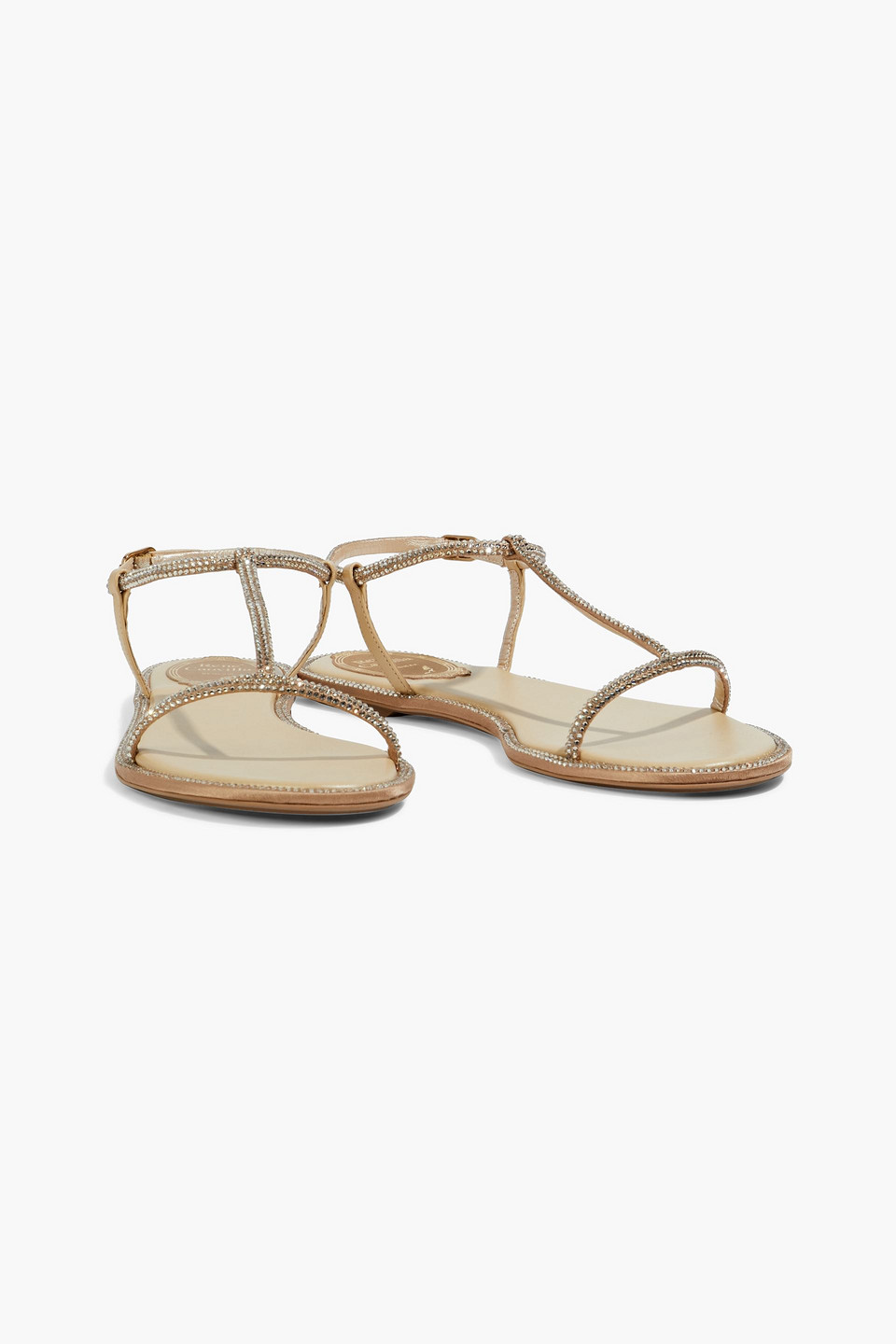 RenÃ© Caovilla Crystal-embellished Satin And Leather Sandals In Beige | ModeSens