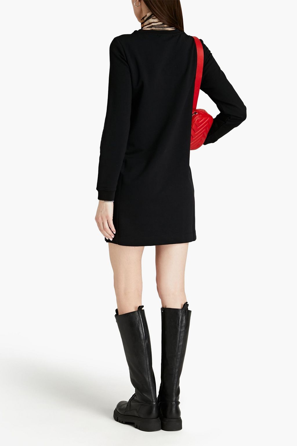 LOVE MOSCHINO Crystal-embellished printed cotton-blend fleece mini dress