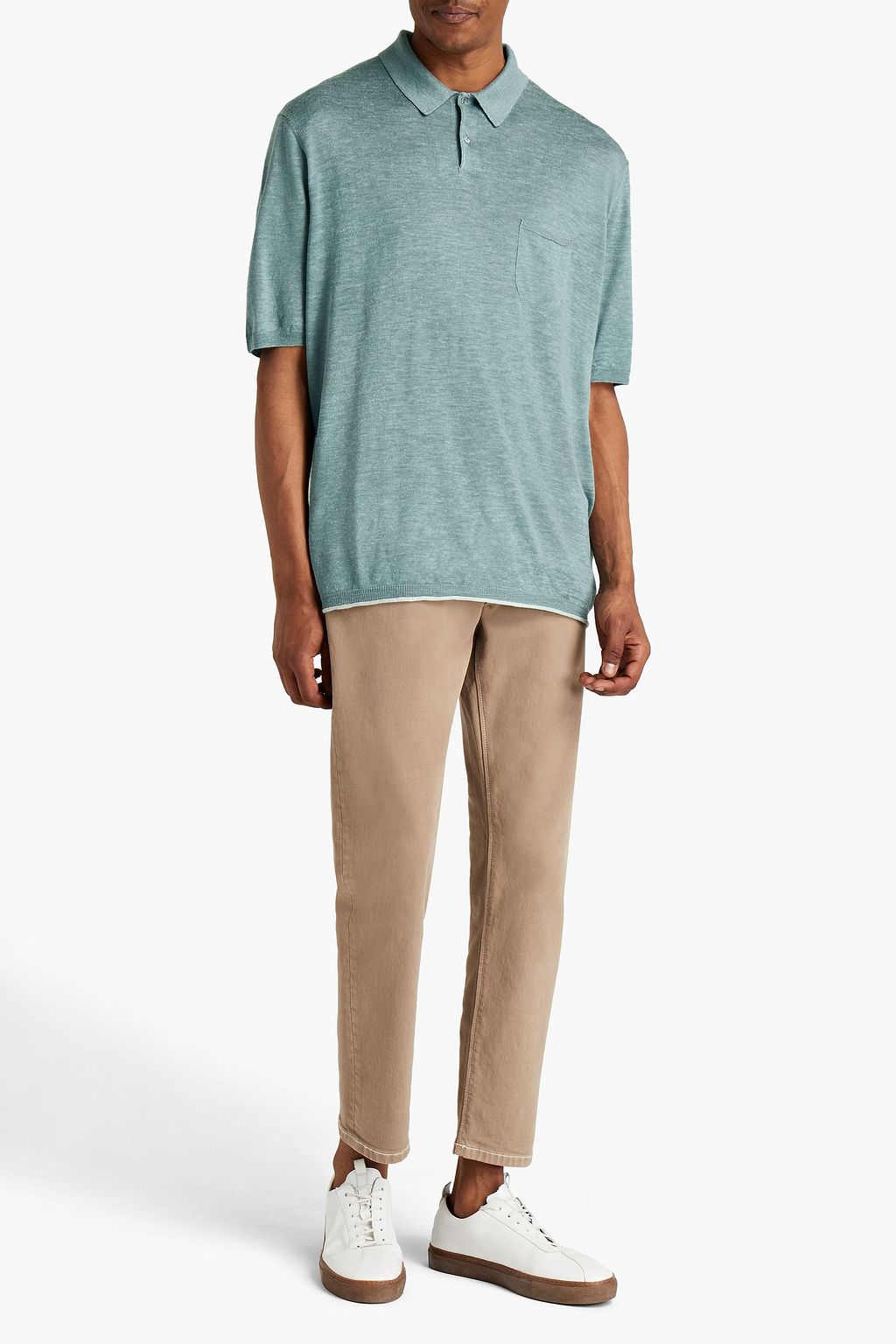 ZEGNA Mélange slub silk and linen-blend polo shirt