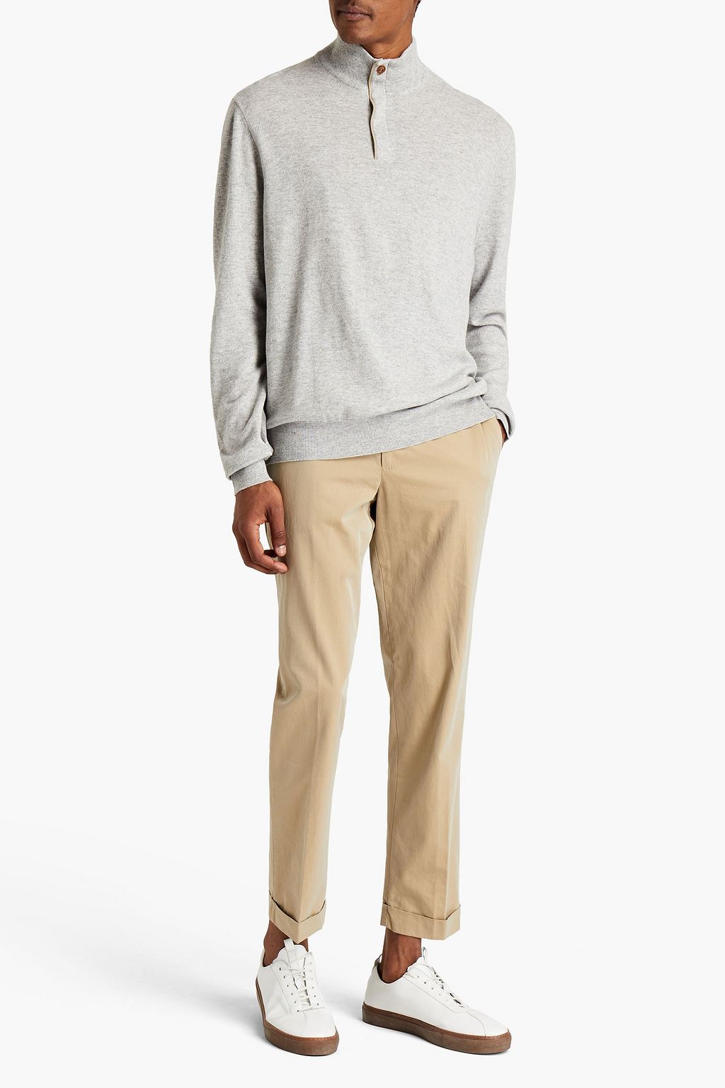 Stone Mélange cashmere half-zip 