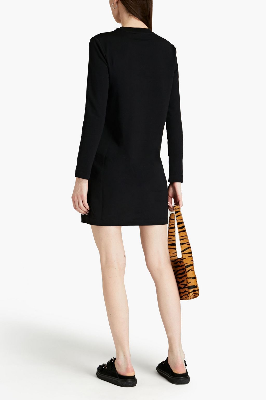 LOVE MOSCHINO Embellished logo-print cotton-fleece mini dress
