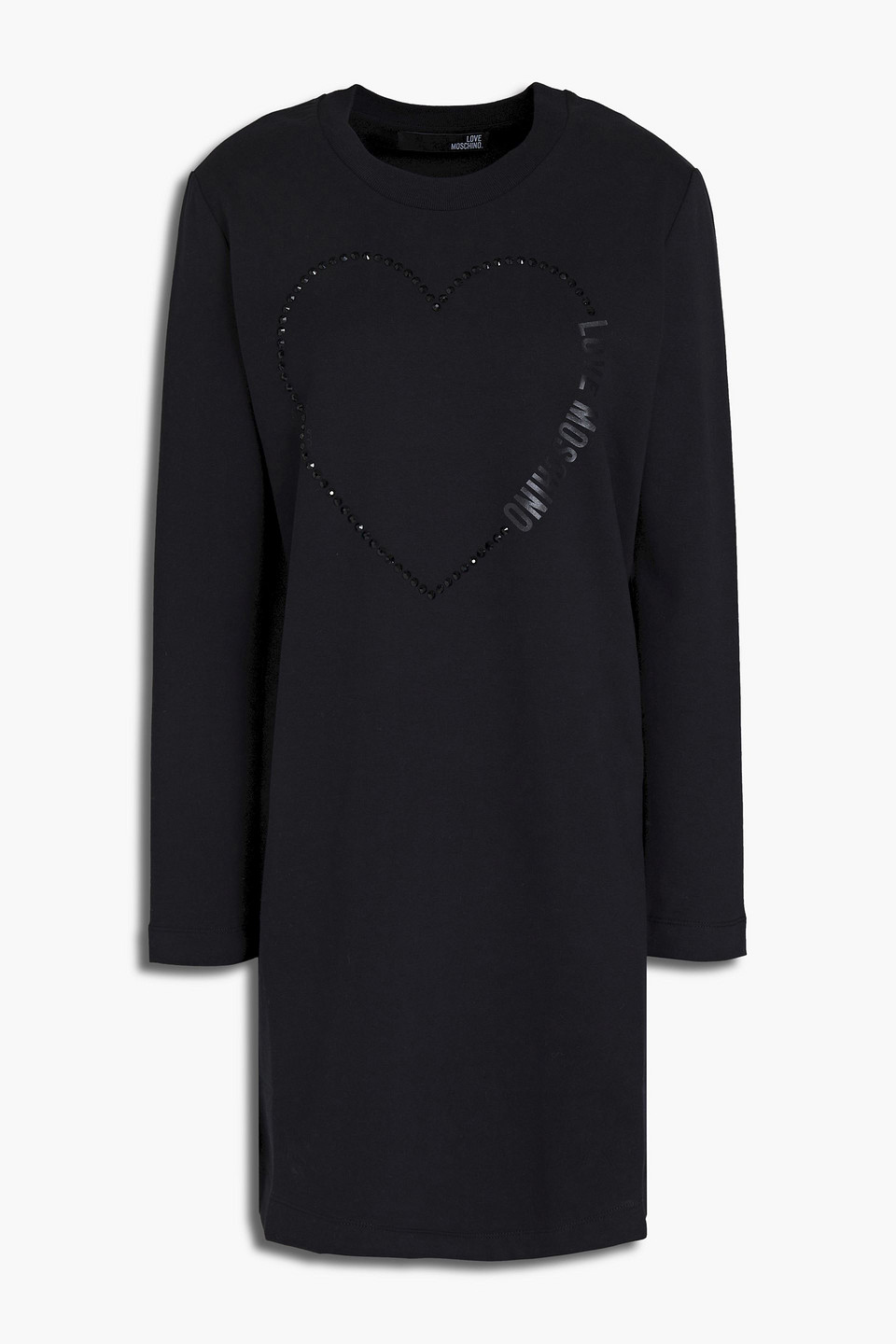 love moschino - embellished logo-print cotton-fleece mini dress - black - it 40