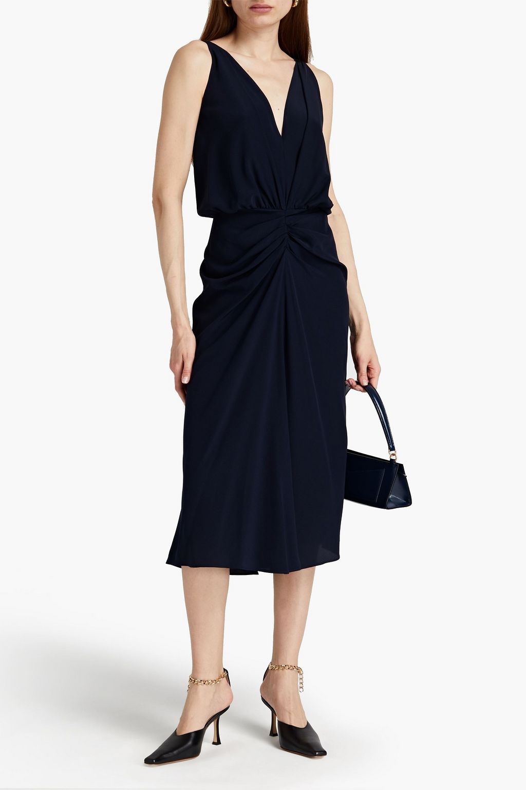 ASPESI Ruched silk crepe de chine midi dress