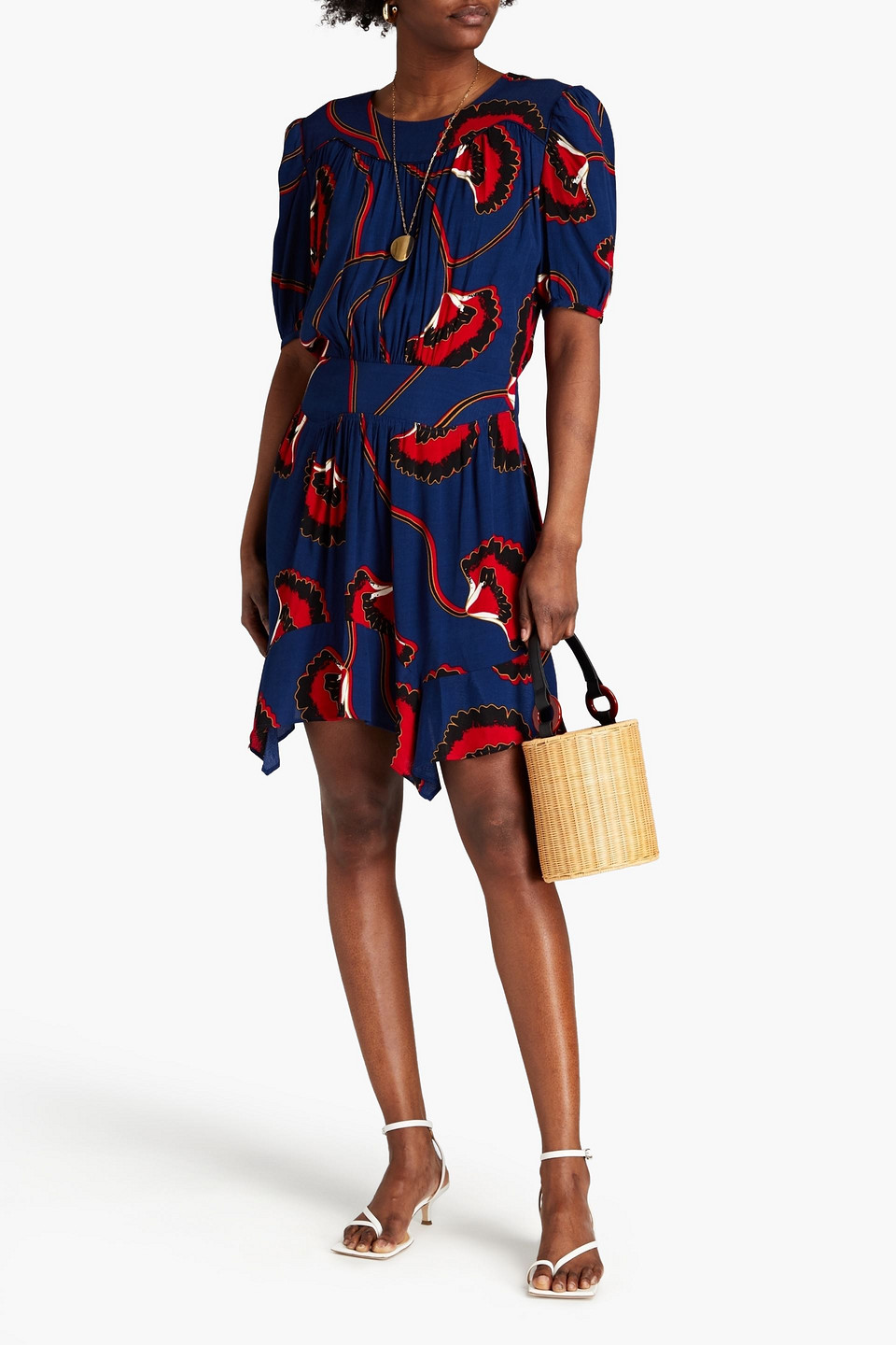 Ba&sh Leo Gathered Floral-print Crepe Mini Dress In Blue