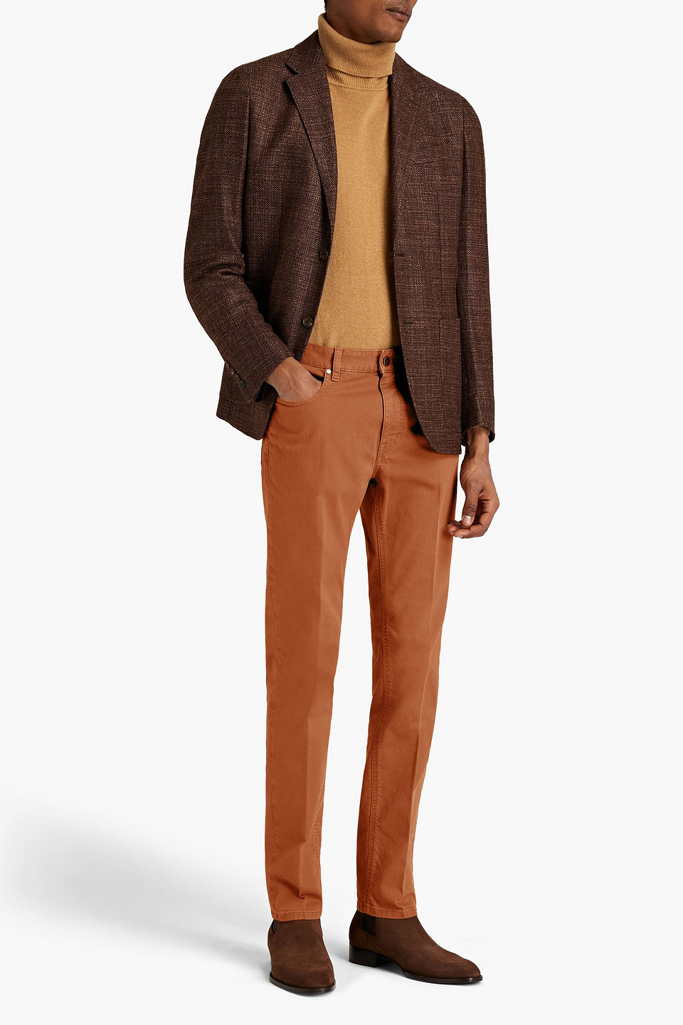 Z Zegna Man Slim-fit Denim Jeans In Brown