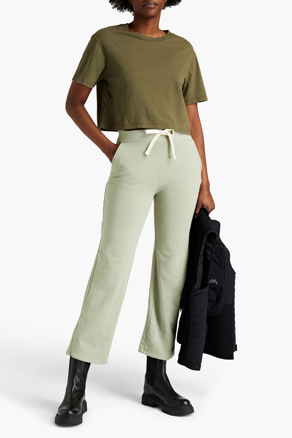 Monrow Cropped Ex-boyfriend Cotton-jersey T-shirt