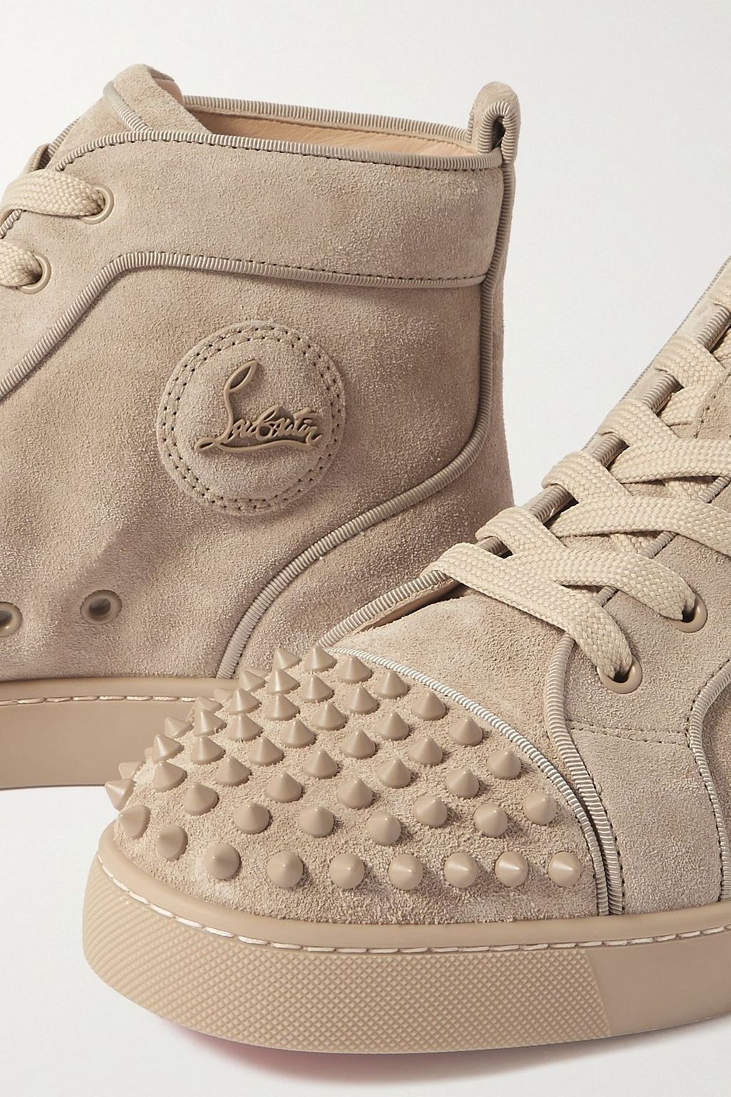 CHRISTIAN LOUBOUTIN Louis grosgrain-trimmed spiked suede high-top sneakers
