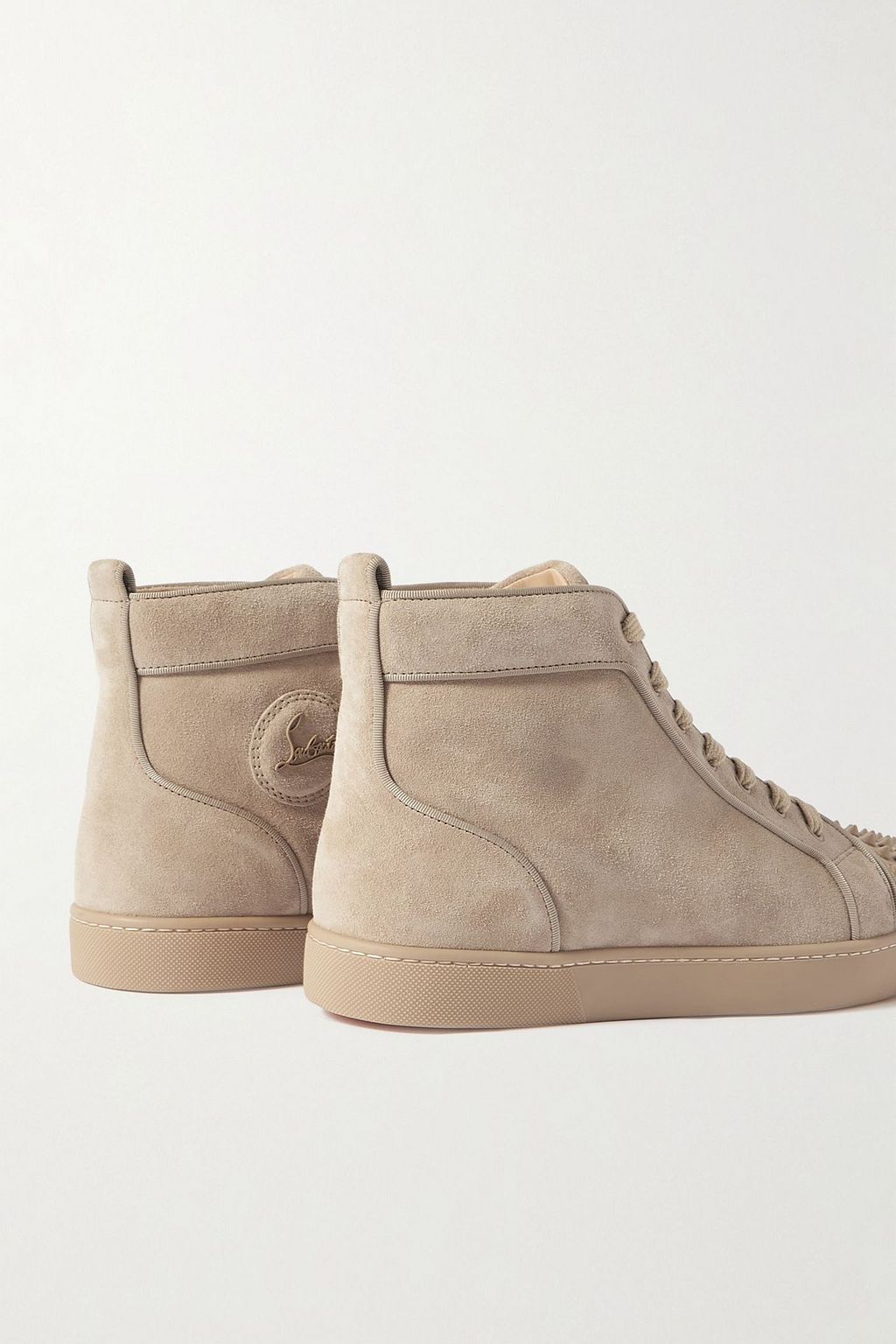 CHRISTIAN LOUBOUTIN Louis grosgrain-trimmed spiked suede high-top sneakers