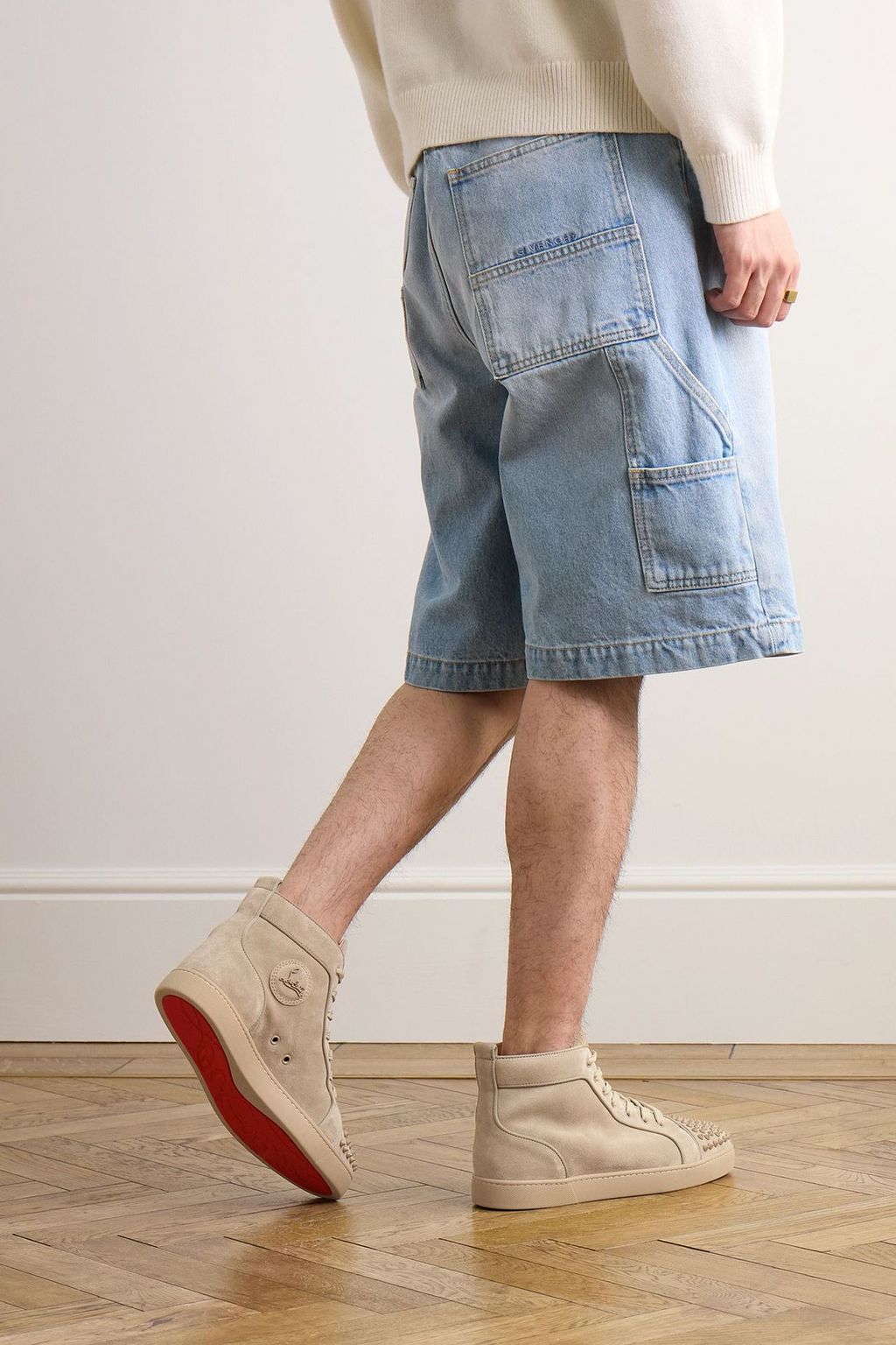 CHRISTIAN LOUBOUTIN Louis grosgrain-trimmed spiked suede high-top sneakers