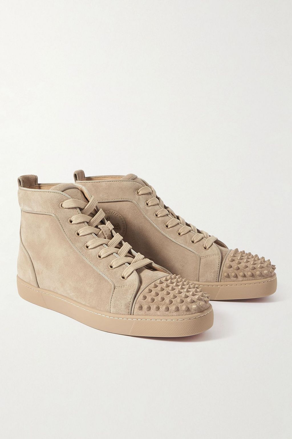 CHRISTIAN LOUBOUTIN Louis grosgrain-trimmed spiked suede high-top sneakers