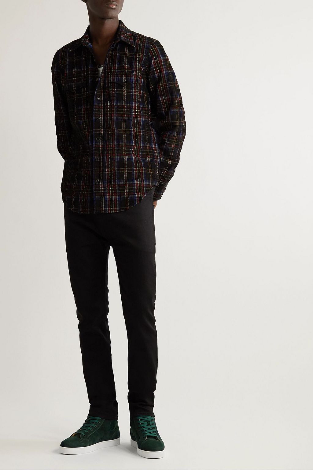 CHRISTIAN LOUBOUTIN حذاء سنيكرز Louis بطول فوق الكاحل من المخمل المضلع