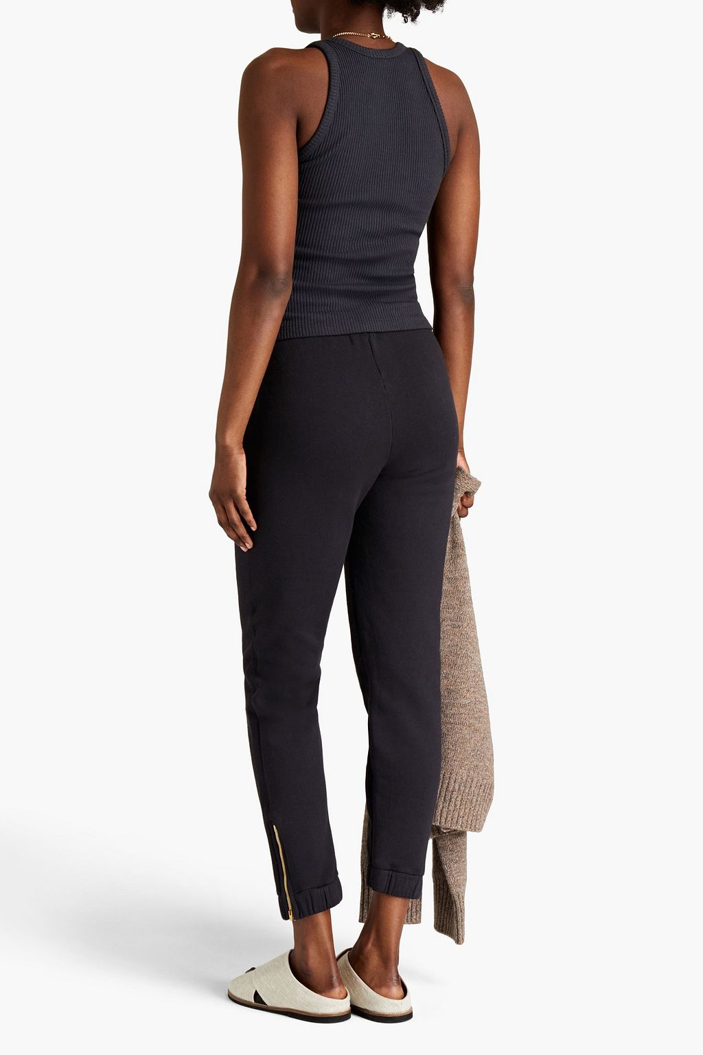 MONROW Cropped French cotton-terry track pants