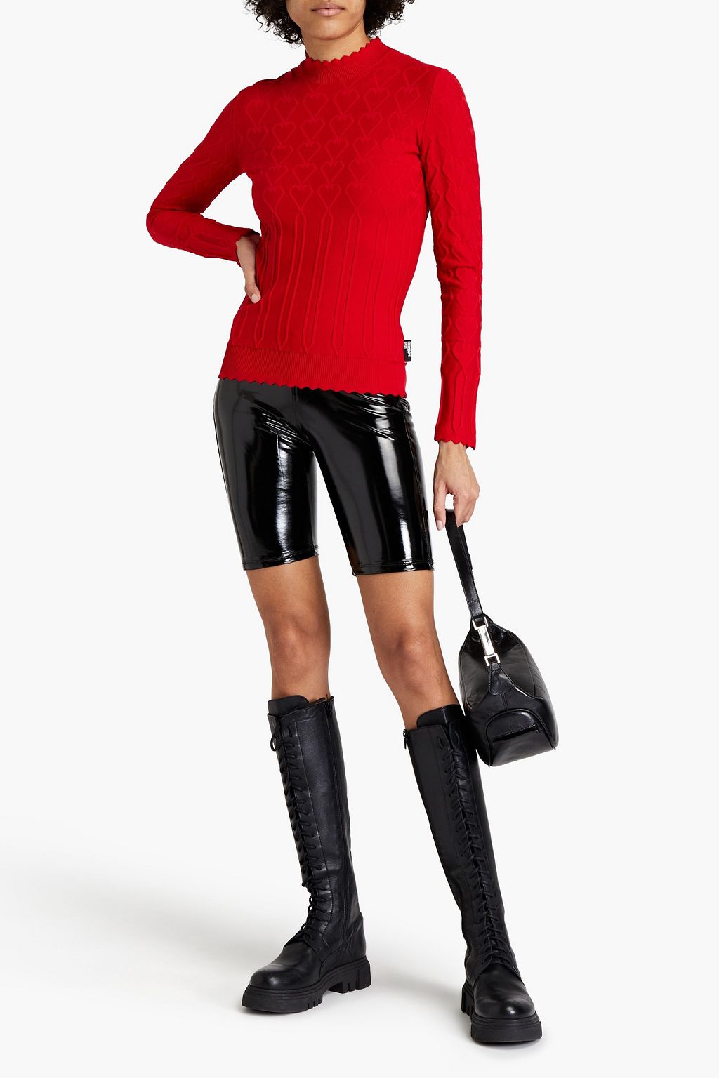 LOVE MOSCHINO Scalloped jacquard-knit turtleneck sweater