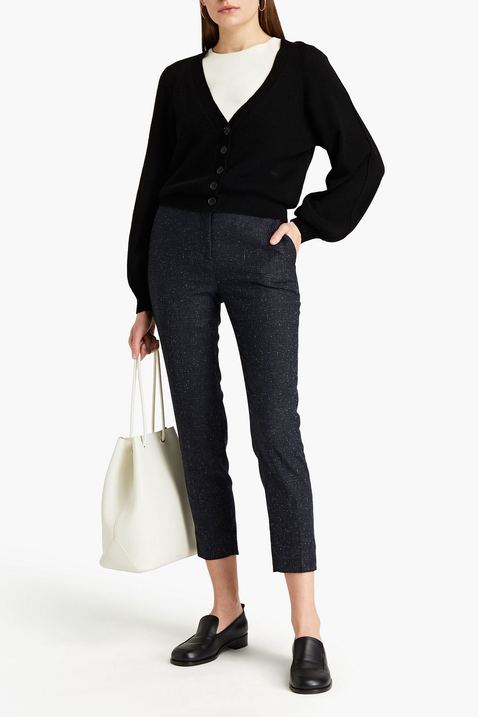 Piazza Sempione Cropped Donegal Tweed Tapered Trousers In Blue