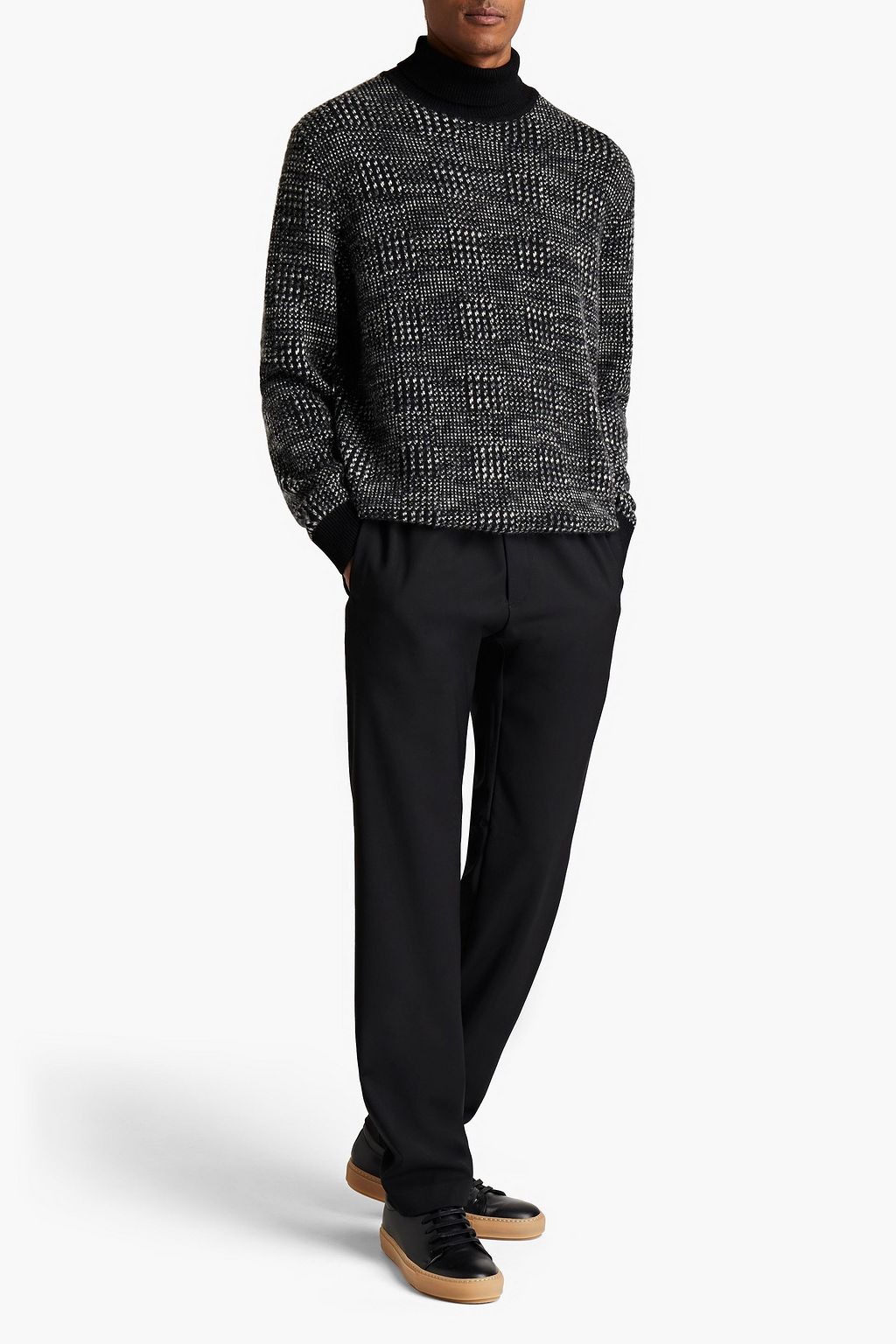 ZEGNA Mélange jacquard-knit cashmere and silk-blend turtleneck sweater