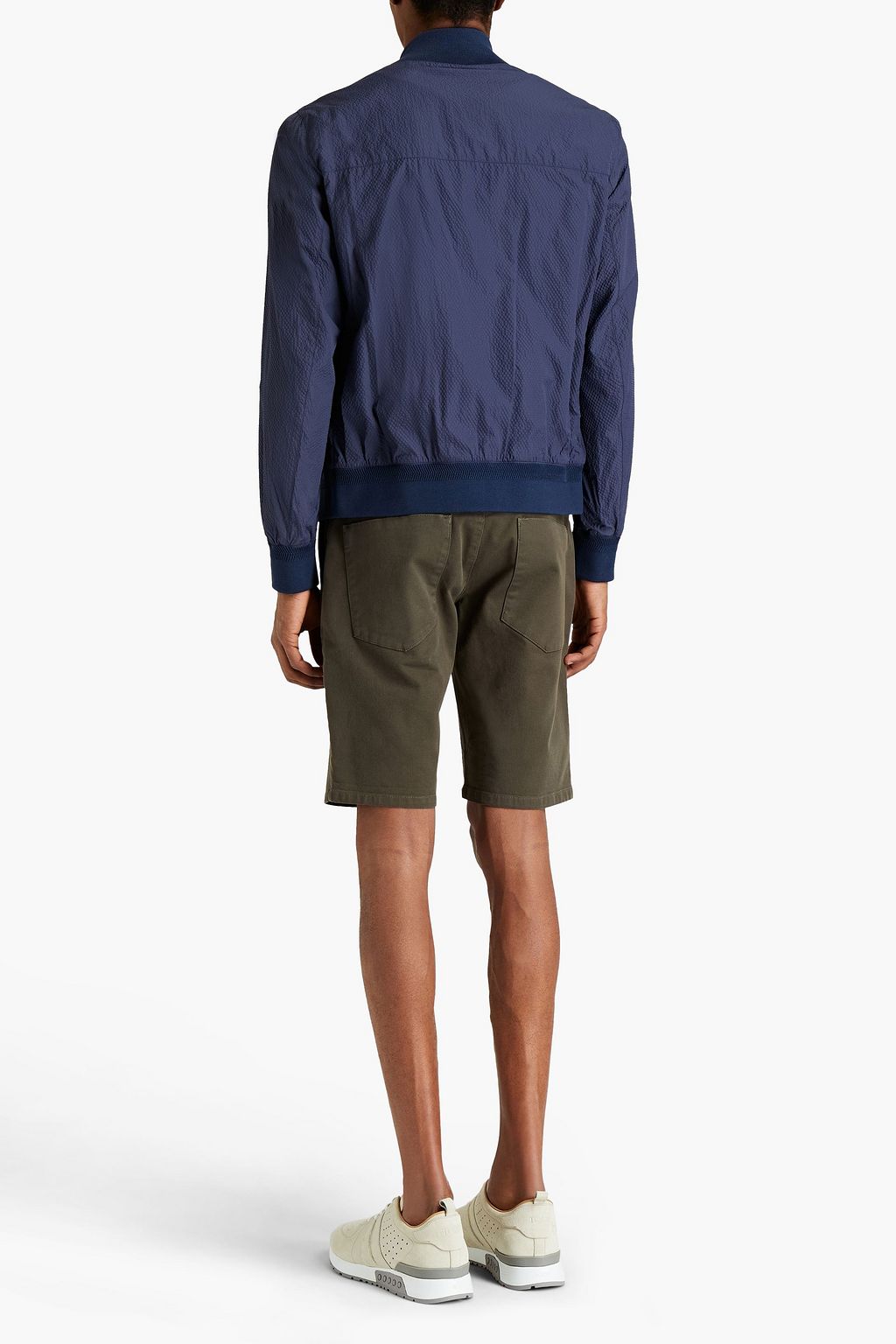 ZEGNA Leather-trimmed seersucker bomber jacket