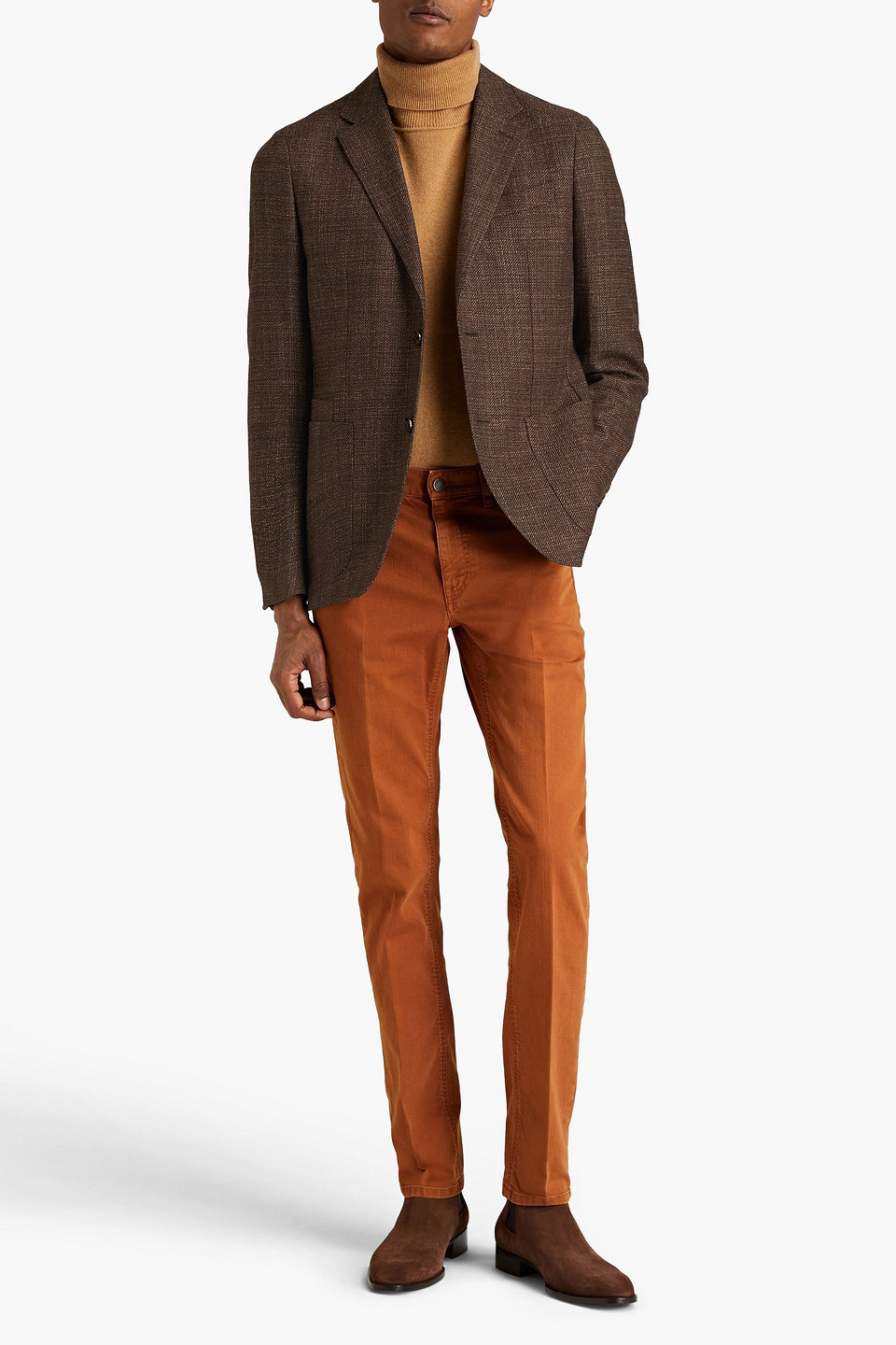 Ermenegildo Zegna Man Wool-blend Tweed Blazer In Chocolate